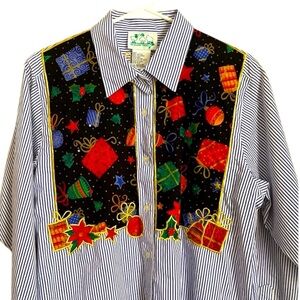 The Quacker Factory | Christmas Hoilday Striped Tunic | Size Medium (oversized)